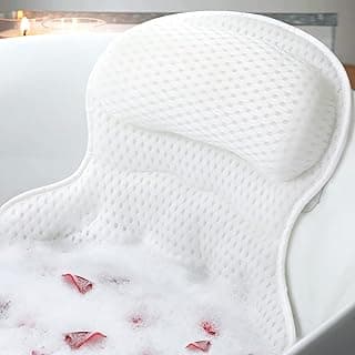 Bath Pillow Bathtub Pillow, Luxury Bath Pillows for Tub Neck and Back Support, Bath Tub Pillow Headrest with Soft 4D Mesh Fabric and Non-Sl...